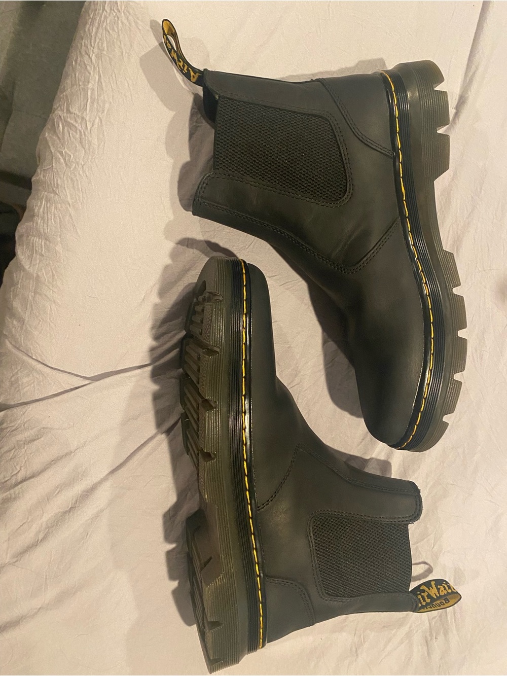 Dr. Martens Black Leather Chelsea Boots with Yellow Stitching